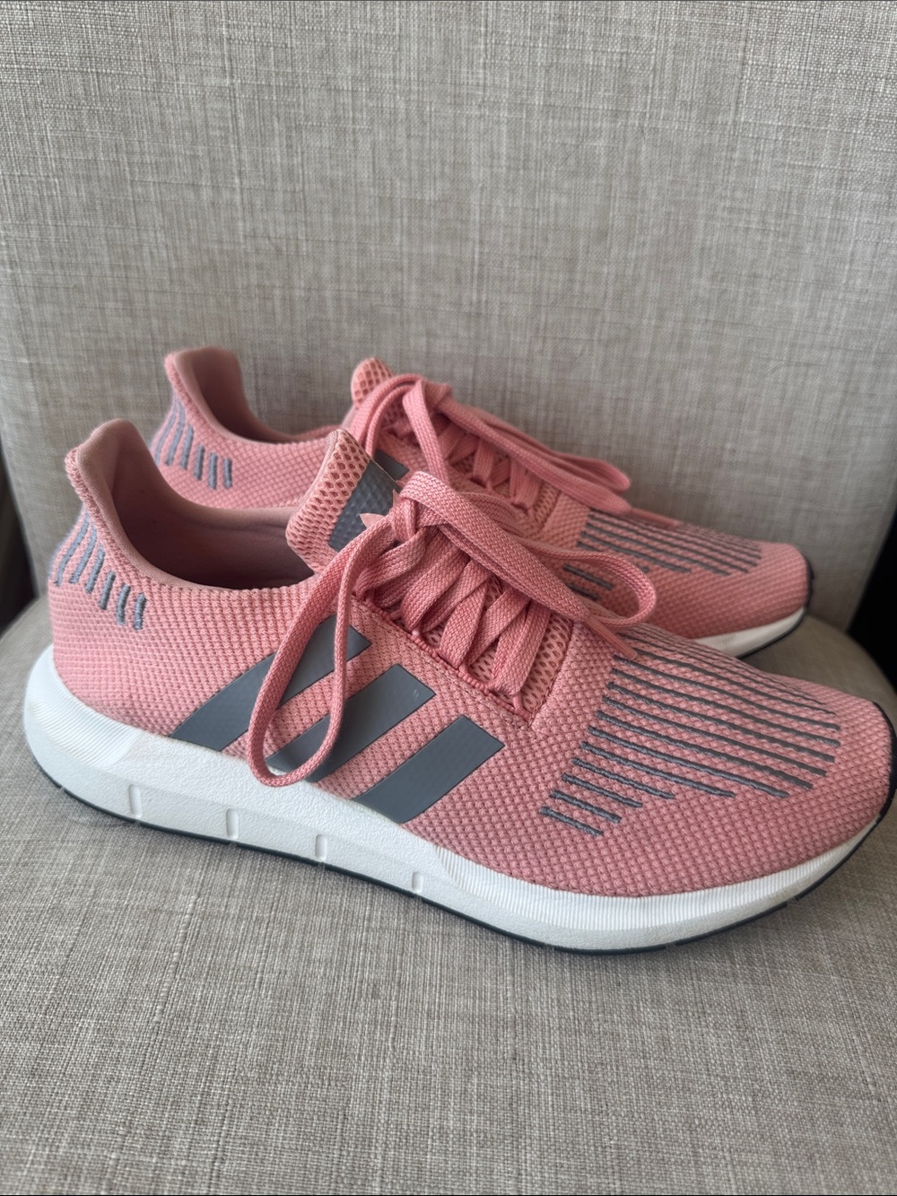 adidas Pink Knit Women's Athletic Sneakers with Gray Stripes